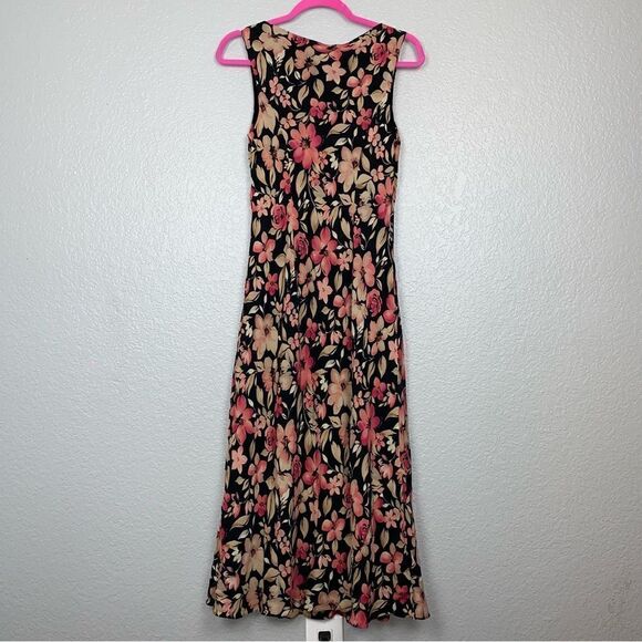 Charter Club Silk Floral Print Round Neck Sleeveless Maxi Dress Black Size 8 - Picture 7 of 9